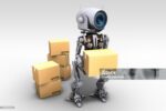worker robot is working in cargo company.